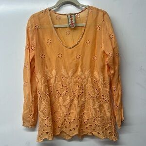 Johnny Was Long Sleeve Eyelet Embroidered Blouse
